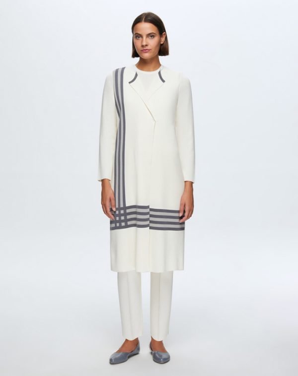 T24K-9000 / Side And Hem Striped Cardigan / سترة مخططة على الجانب والحاشية