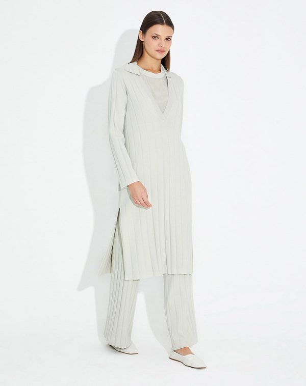 T23Y-6020 / V-Neck Thick Ribbed Knitwear Tunic / تونيك تريكو مضلع سميك بياقة على شكل حرف V