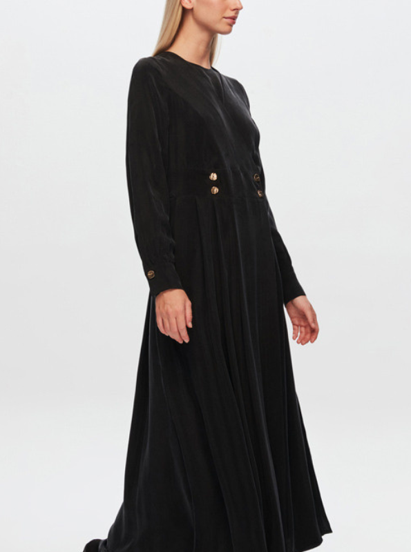 T24Y-8008 / Button Black Dress / فستان أسود بأزرار