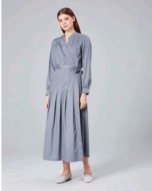 T22Y-4060 / Pleated Shirt Dress with Long Sleeves / فستان قميص بطيات وأكمام طويلة