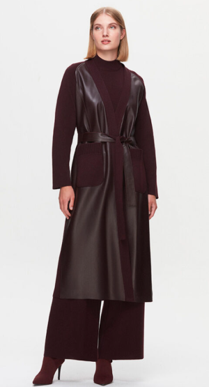 T25K-8011 / Long Jacket with Leather Belt on the Front / جاكيت طويل بحزام جلدي من الأمام