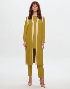 T24Y-1002/ Color Detailed Long Knitwear Vest/سترة تريكو طويلة ملونةمفصلة