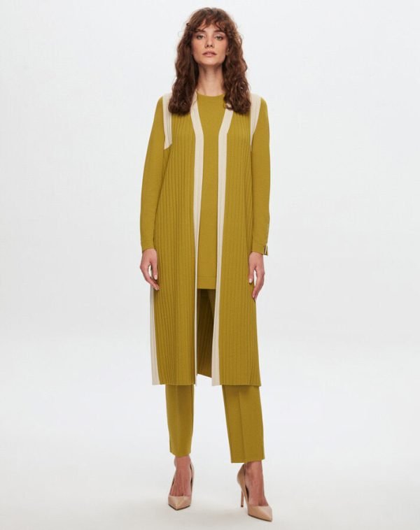 T24Y-1002/ Color Detailed Long Knitwear Vest/سترة تريكو طويلة ملونةمفصلة