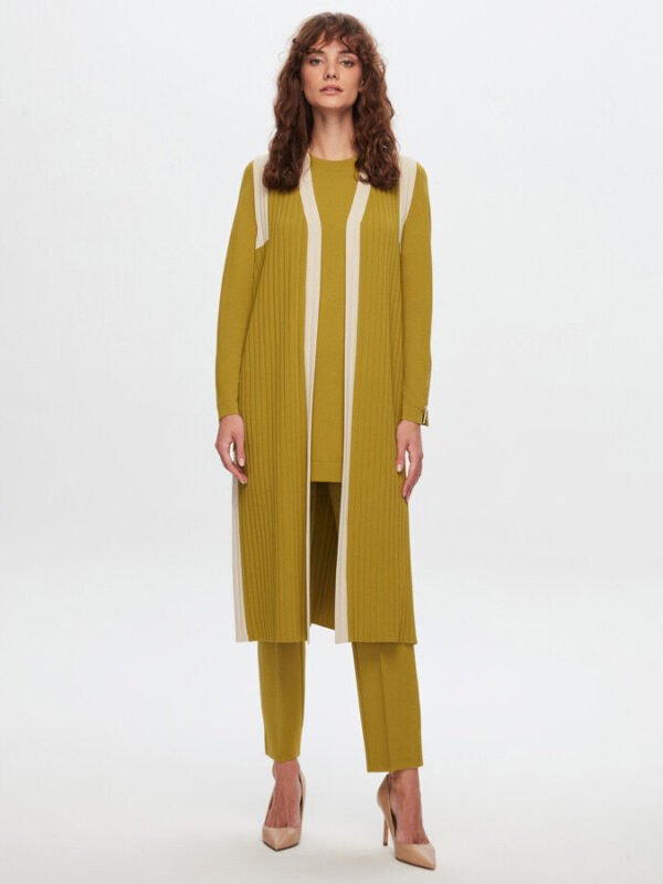 T24Y-1002/ Color Detailed Long Knitwear Vest/سترة تريكو طويلة ملونةمفصلة