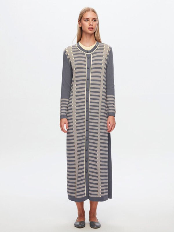 T24Y-9011 / Long Cardigan with Line and Openwork Detail Set  / طقم كارديجان طويل بخطوط وتفاصيل مخرمة