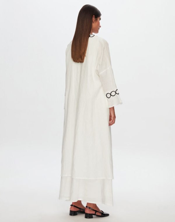 T24Y-8011/ Linen Kaftan with Soutain Detail Set 3 piece/ قفطان من الكتان بتفاصيل سوتين طقم 3 قطع - Image 3