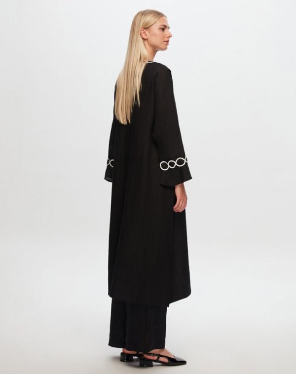 T24Y-8011/ Linen Kaftan with Soutain Detail Set 3 piece/ قفطان من الكتان بتفاصيل سوتين طقم 3 قطع - Image 5