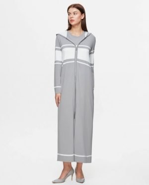 T25Y-0002 / Long Stripe Hoodie Cardigan w/ Dress Set / طقم كارديغان خفيف مع فستان