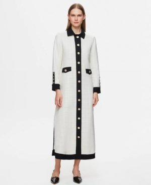 T25Y-4057/ Tweed Fabric Long Stylish Jacket / سترة طويلة أنيقة من قماش تويد
