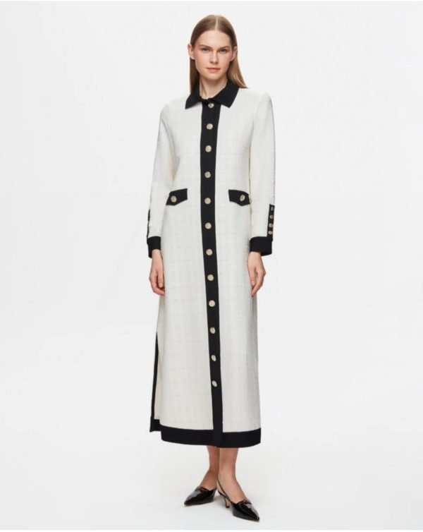 ⁦T25Y-4057/ Tweed Fabric Long Stylish Jacket / سترة طويلة أنيقة من قماش تويد⁩ - الصورة ⁦5⁩