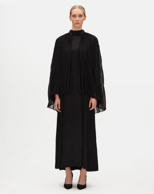 T25Y-4100 / Elegant Dress with Cape Detail and Stones / فستان أنيق مع تفاصيل الرأس والأحجار