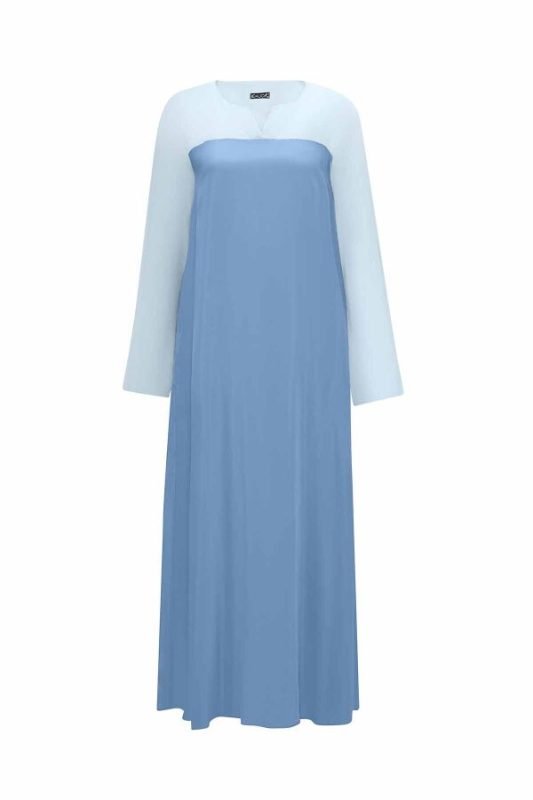 T25Y-4062 / Comfortable Cut Linen Detailed Cupro Dress / فستان كوبرو مريح بقصّة كتان مفصّل