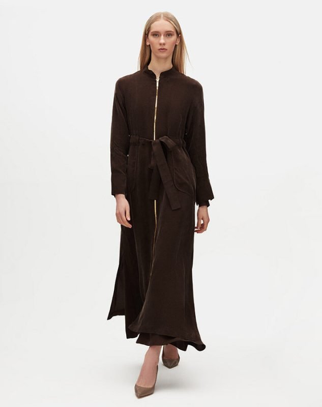 T25Y-8006 / Long Cupro Jacket with Quilted Pockets and Pants Set / طقم جاكيت كوبرو طويل مع جيوب مبطنة وبنطلون