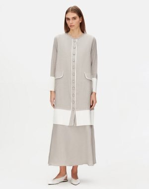 T25Y-8033  / Linen Jacket with Knitwear Detail and Pockets Set / طقم جاكيت كتان بتفاصيل محبوكة وجيوب