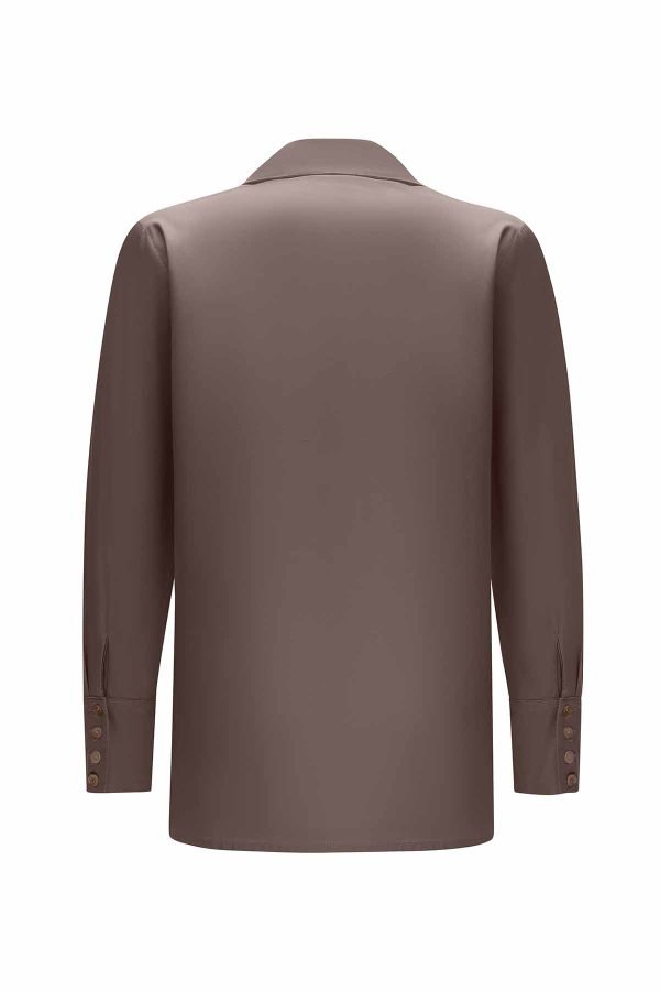 ⁦T25Y-3011 / Hidden Placket Poplin Shirt with Belted Waist Relaxed Cut Skirt Set  / طقم قميص بوبلين مخفي مع تنورة بقصّة مريحة مع حزام على الخصر⁩ - الصورة ⁦8⁩