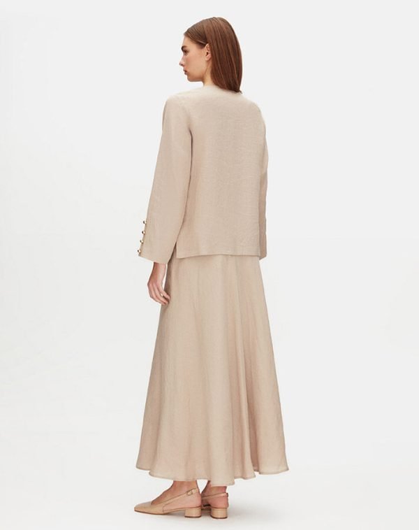 T25Y-8048 / Solid Color Linen Short Jacket with Skirt Set / طقم جاكيت قصير من الكتان بلون واحد مع تنورة - Image 2