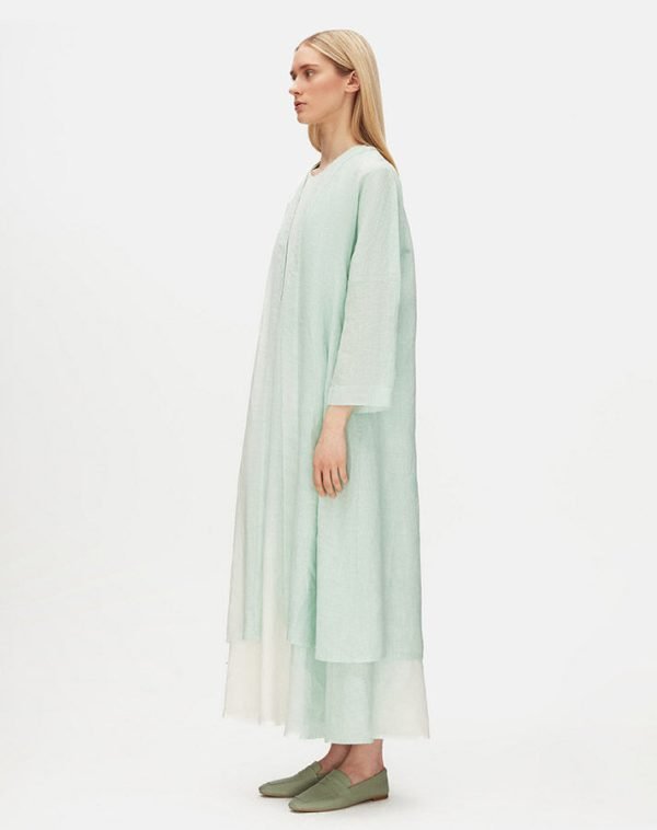 T25Y-8010 / Gradient Long Linen Jacket with Dress Set  / طقم جاكيت كتان طويل متدرج اللون مع فستان - Image 2