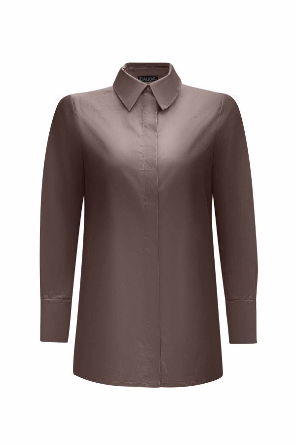 ⁦T25Y-3011 / Hidden Placket Poplin Shirt with Belted Waist Relaxed Cut Skirt Set  / طقم قميص بوبلين مخفي مع تنورة بقصّة مريحة مع حزام على الخصر⁩ - الصورة ⁦6⁩
