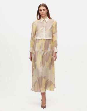 T25Y-4090 / Shirt Collar A Cut Patterned Dress / فستان منقوش بياقة قميص وقصّة A