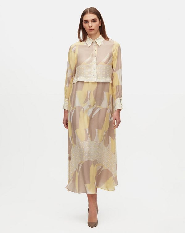 T25Y-4090 / Shirt Collar A Cut Patterned Dress / فستان منقوش بياقة قميص وقصّة A