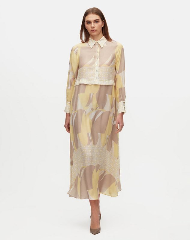 T25Y-4090 / Shirt Collar A Cut Patterned Dress / فستان منقوش بياقة قميص وقصّة A
