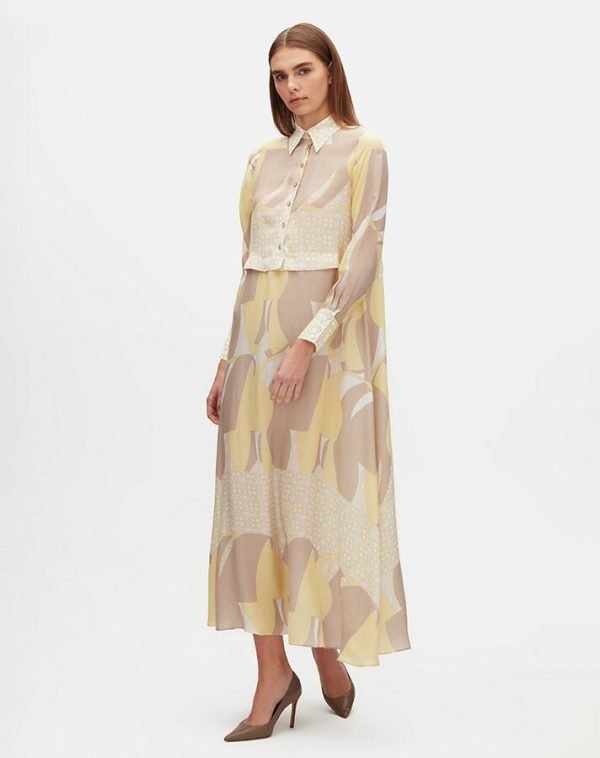 T25Y-4090 / Shirt Collar A Cut Patterned Dress / فستان منقوش بياقة قميص وقصّة A - Image 2