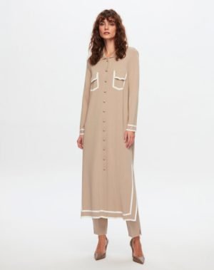 T24Y-9600 / Color Striped Long Knitted Cardigan Set / طقم كارديجان طويل محبوك مخطط بالألوان