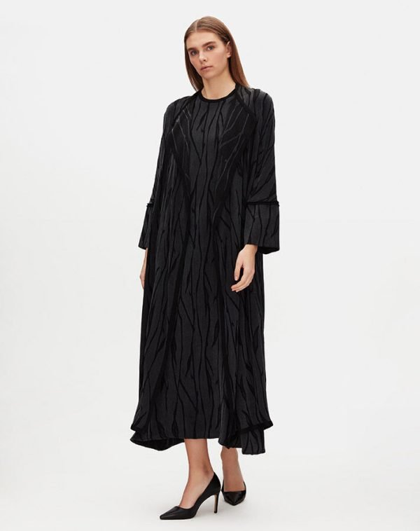 T25Y-8032/ Long Sleeve Jacquard Cupro Jacket with Dress Set / طقم جاكيت جاكار كوبرو بأكمام طويلة مع فستان - Image 2