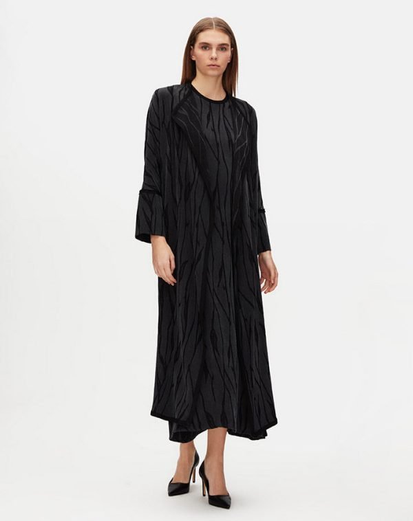 T25Y-8032/ Long Sleeve Jacquard Cupro Jacket with Dress Set / طقم جاكيت جاكار كوبرو بأكمام طويلة مع فستان - Image 3