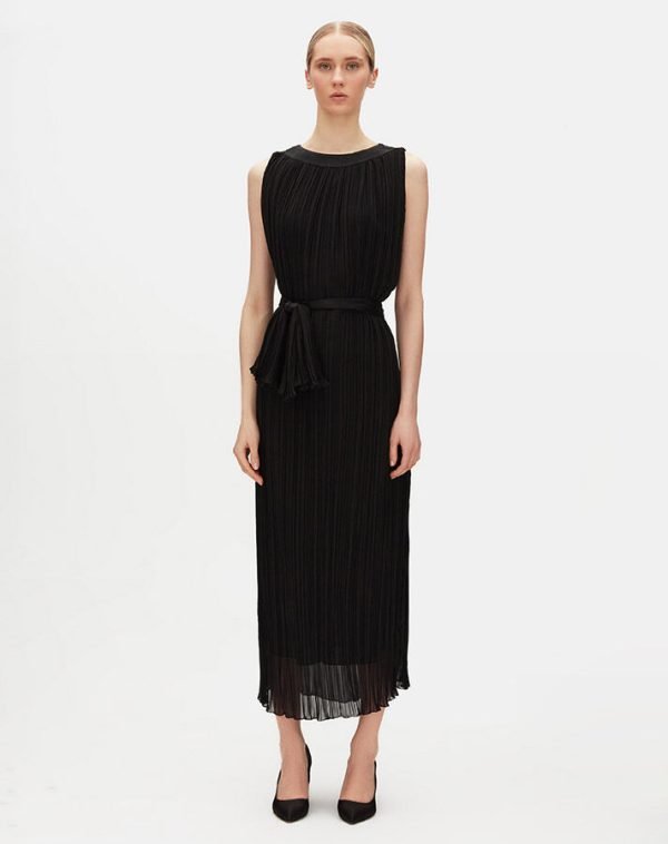 T25Y-4098/Belt Detailed Tulle Sleeveless Dress/فستان من التول بدون أكماممع حزام - Image 5