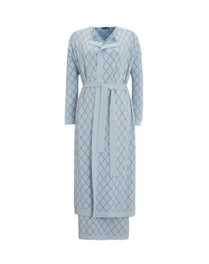 T25Y-0019/ Diamond Patterned Long Knitted Cardigan Set / كارديجان طويل محبوك بنقوش ماسية