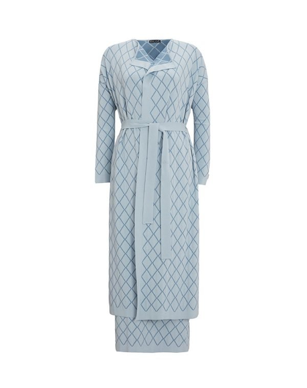 T25Y-0019/ Diamond Patterned Long Knitted Cardigan Set / كارديجان طويل محبوك بنقوش ماسية