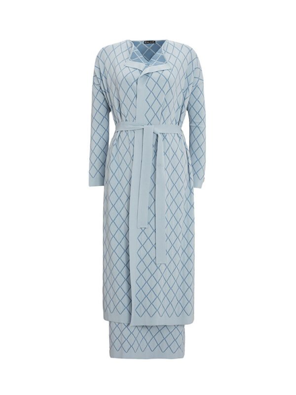 T25Y-0019/ Diamond Patterned Long Knitted Cardigan Set / كارديجان طويل محبوك بنقوش ماسية