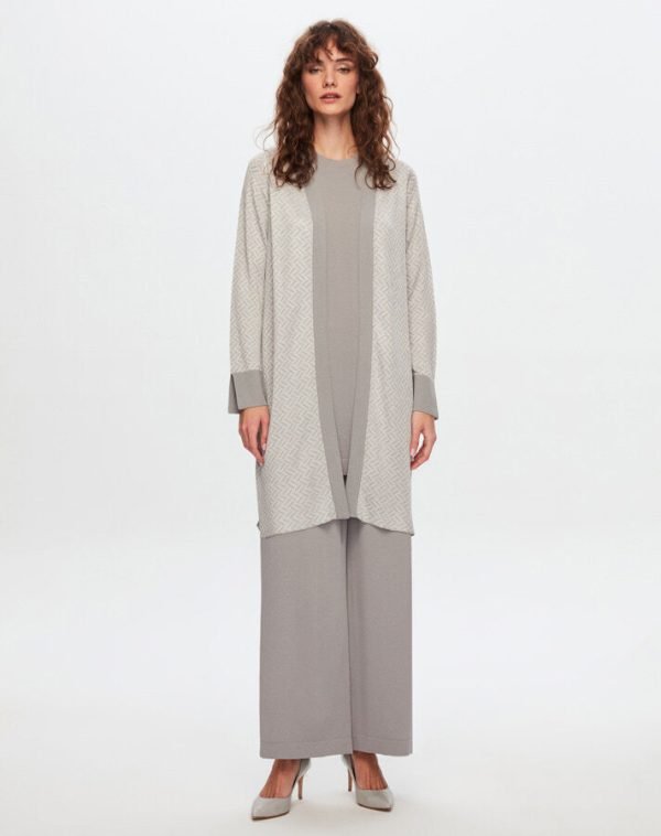 T24Y-9702 / Zigzag Patterned Shiny Knitwear Cardigan Set / طقم كارديجان محبوك لامع بنقوش متعرجة - Image 2