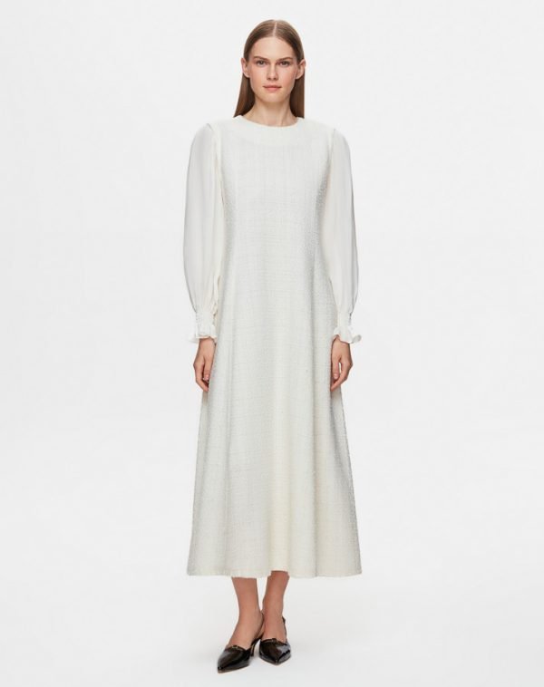 T25Y-4045 /Balloon Sleeve Tweed Fabric Dress/فستان من قماش التويد بأكماممنفوخة - Image 2