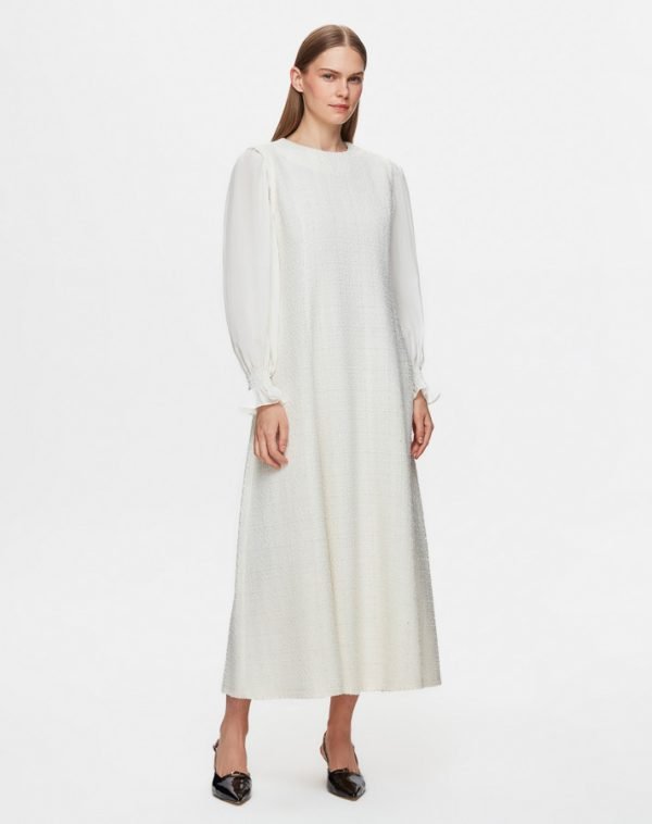 T25Y-4045 /Balloon Sleeve Tweed Fabric Dress/فستان من قماش التويد بأكماممنفوخة - Image 3