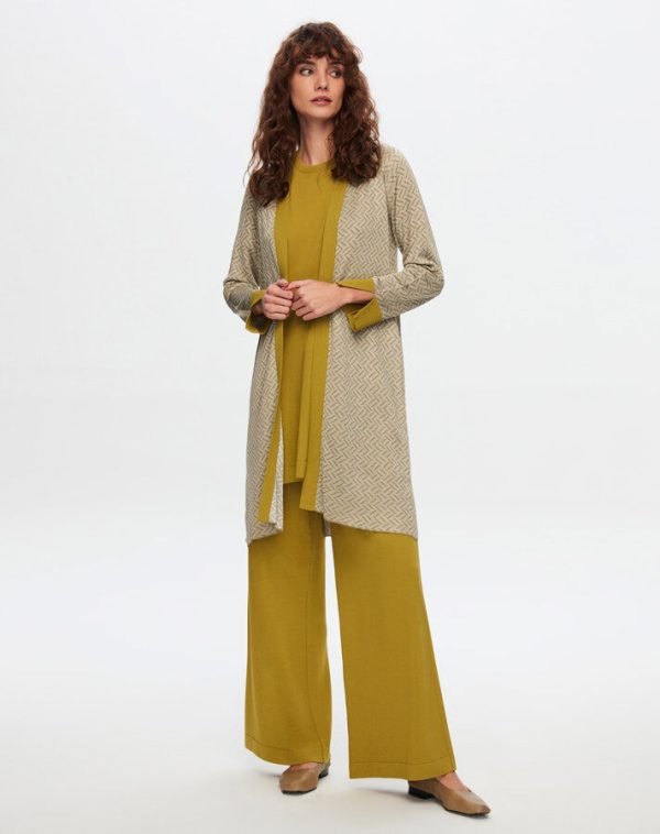 T24Y-9702 / Zigzag Patterned Shiny Knitwear Cardigan Set / طقم كارديجان محبوك لامع بنقوش متعرجة - Image 5