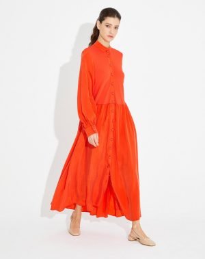 T23Y-4021 / Matte  Buttoned Knitwear Cupro  Dress / فستان كوبرو محبوك بأزرار غير لامع