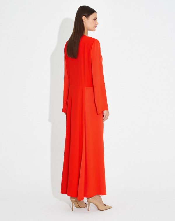 ⁦T23Y-4041 / Pearl Closure Matte Fabric Long Dress / فستان طويل من القماش غير اللامع مع إغلاق باللؤلؤ⁩ - الصورة ⁦2⁩