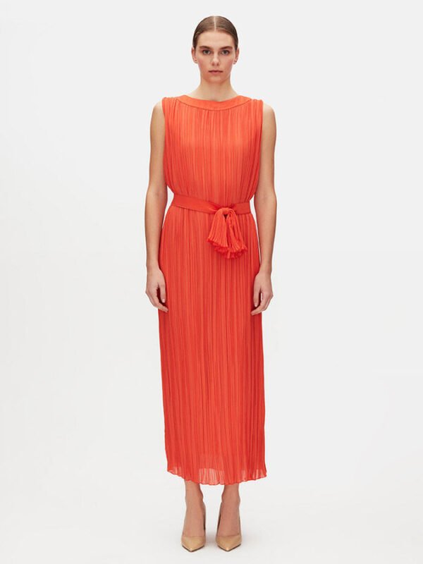 T25Y-4098/Belt Detailed Tulle Sleeveless Dress/فستان من التول بدون أكماممع حزام