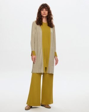 T24Y-9702 / Zigzag Patterned Shiny Knitwear Cardigan Set / طقم كارديجان محبوك لامع بنقوش متعرجة