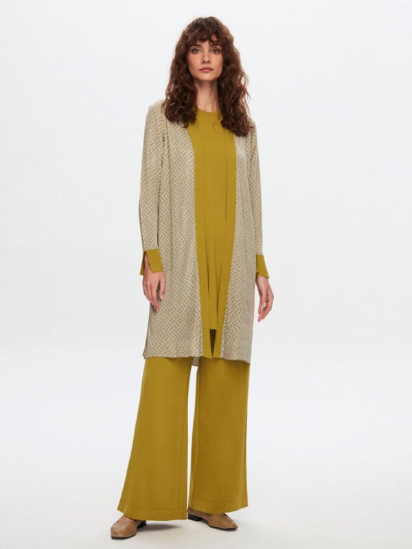 T24Y-9702 / Zigzag Patterned Shiny Knitwear Cardigan Set / طقم كارديجان محبوك لامع بنقوش متعرجة