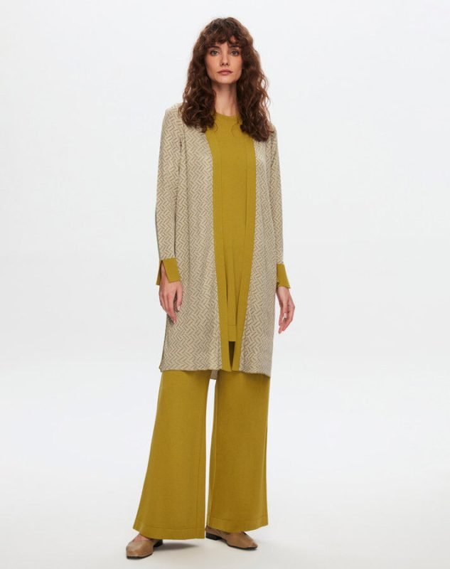 T24Y-9702 / Zigzag Patterned Shiny Knitwear Cardigan Set / طقم كارديجان محبوك لامع بنقوش متعرجة
