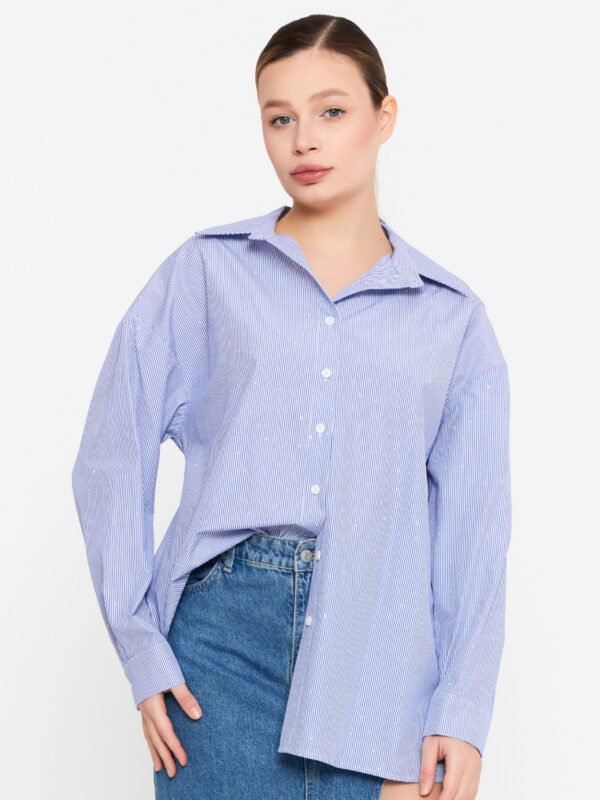 ONN215 / Long-Sleeved Shirt Decorated with Small Crystals / قميص بأكمام طويلة مزينبكريستال صغير