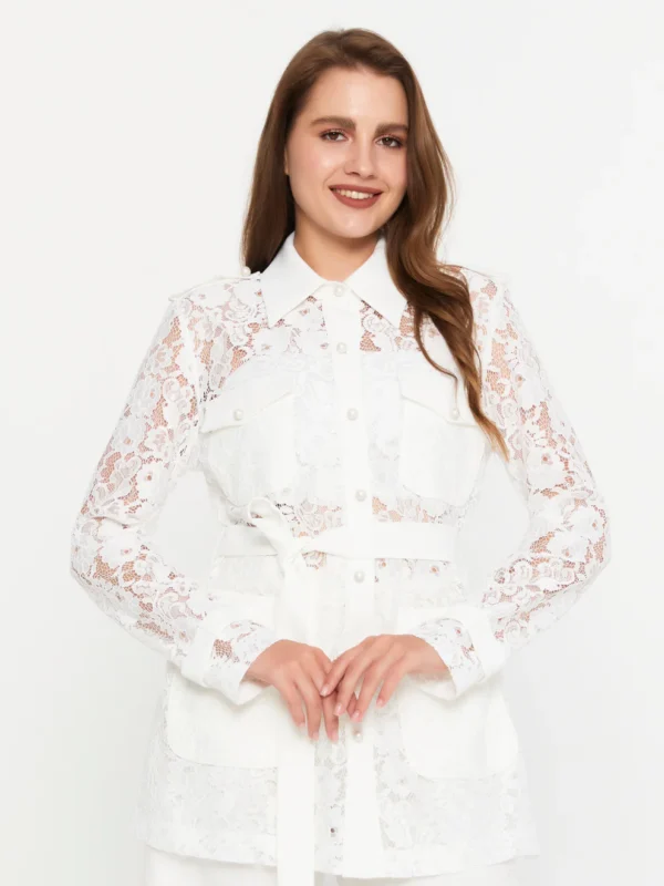 SAY2511053 / Dantel Belted Long Sleeve  / دانتيل بأكمام طويلة وحزام