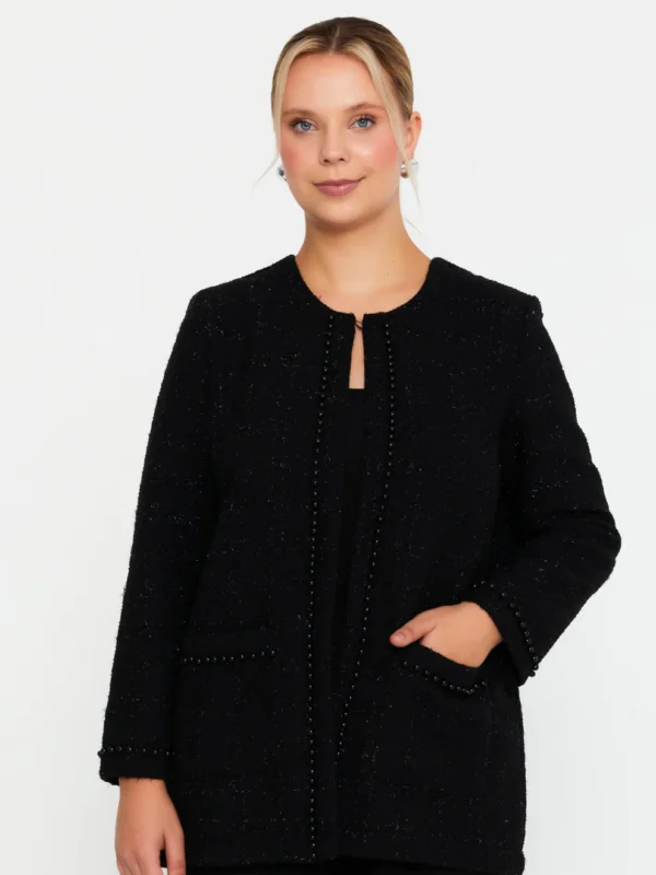 NLY100650077 / Long-Sleeved Knitted Cardigan in Plus Sizes / كارديجان محبوك بأكمام طويلة ومقاسات كبيرة