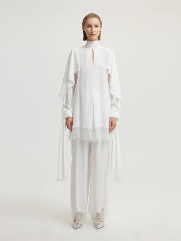 QS2544061 / Blouse and Tie Set with Pearl Details / طقم بلوزة بربطة عنق مزين بتفاصيل من اللؤلؤ