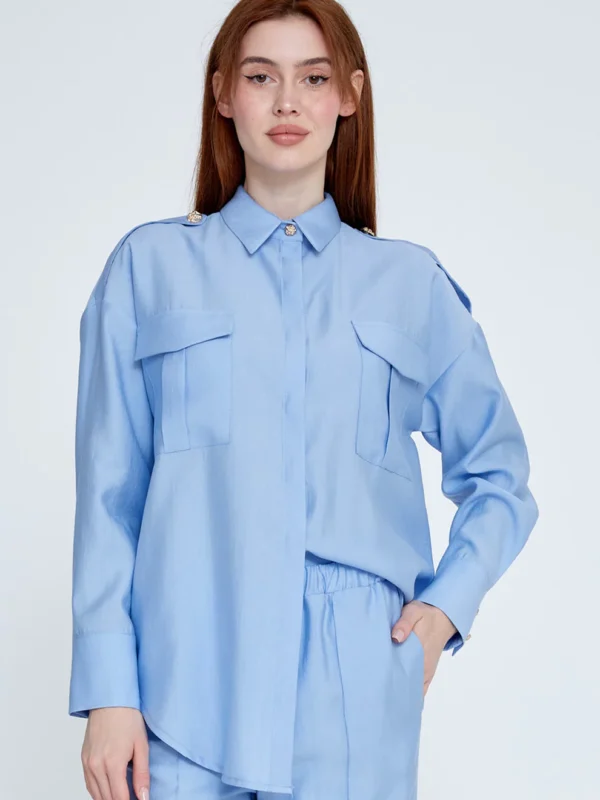 NOZ24Y60096 / Long-Sleeved Blouse Set with Two Pockets / طقم بلوزة بأكمام طويلة وجيبين