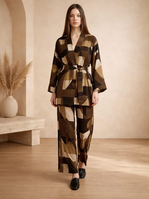 SWY12041510 / Long Printed Summer Cardigan with Pant  /كارديغان صيفي طويل مطبوع مع بنطال